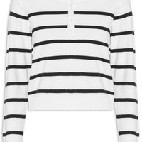 Suéter Feminino Tricot Listrado Com Botão - Branco