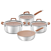 Jogo De Panelas Tramontina Romagna Aço Inox Com Revestimento Interno Cerâmico Marfim 4 Peças