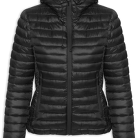 Jaqueta Feminina Puffer Forrada Com Gorro Destacável - Preto