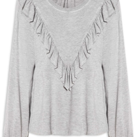 Blusa Feminina Manga Comprida Babado Mescla - Cinza