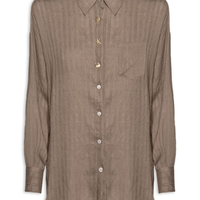 Camisa Feminina Listrada Com Bolso - Marrom