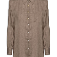 Camisa Feminina Listrada Com Bolso - Marrom