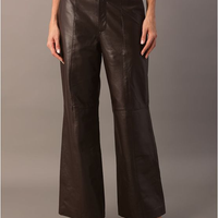Calça Reta Feminina de Couro - Marrom Calça Reta Feminina de Couro Marrom 40
