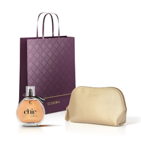 Combo Desodorante Colônia Chic Chérie 95ml + Nécessaire Dourado Arredondado Eudora Collection + Sacola