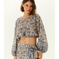 Blusa Feminina Cropped Estampa Céu - Azul