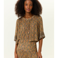Blusa Manga Curta Estampa Leaf Denim