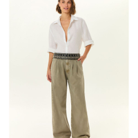 Calça Sarja Wide Leg Pregas
