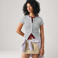 Blusa Levi's® Rory Button Through Listrada Branca Manga Curta - XS USA | PP BR
