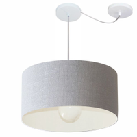 Pendente Cilíndrico Com Desvio Md-4230 Cúpula em Tecido 50x25cm Rústico Cinza - Bivolt