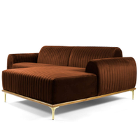 Sofá 3 Lugares Bipartido com Chaise Lado Direito Base de Madeira Euro 245 cm Veludo Telha G15 - Gran Belo