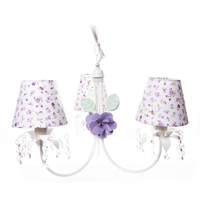 Lustre 3L Primavera Cristais 2 Flores G Lilás Quarto Bebê Infantil