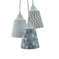 Lustre Pendente Luminária Cacho Azul Bebê, Cinza e Branco