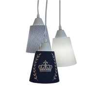 Lustre Pendente Luminária Quarto Bebê Coroa Bege e Azul Marinho