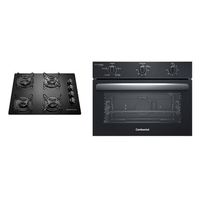 Kit Cooktop 4 Bocas Continental a Gás de Vidro Temperado Preto + Forno de Embutir Elétrico Continental 50L com TOPLimpaFácil (KC4GP+OC4EM)