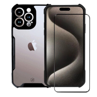 Kit Capa case capinha Dual Shock X e Pelicula Coverage 5D Pro Preta para iPhone 15 Pro Max